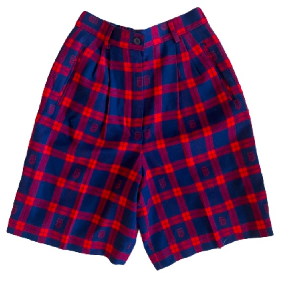 PENDLETON WOOL VINTAGE  RED AND BLUE PLAID HIGH WAISTED SHORTS SIZE 4
